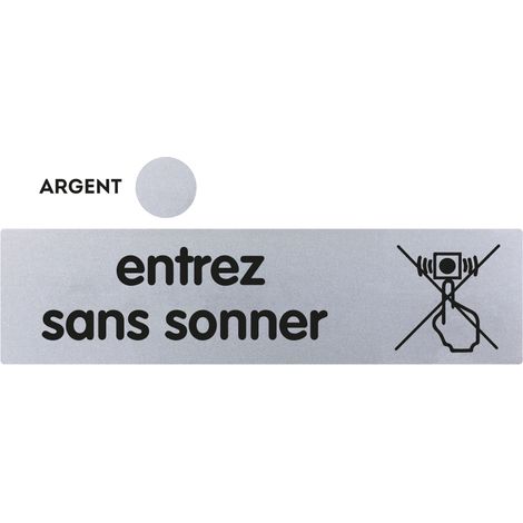 Plaque de porte Entrez sans sonner - Classique argent 170x45mm - 4320502