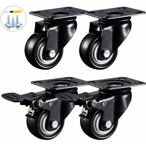 Roulette Pivotante - 50 Mm - Plateau Métallique - Charge 50 Kg Par Roulette - Pour Meuble Transport Industriel - Lot De 4 (2 Avec Frein 2 Sans Frein) (1/5)