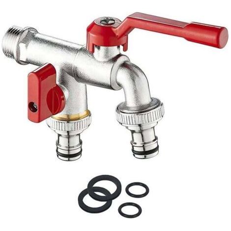 Double Garden Faucet, 3/4 Inch Brass Faucet, Wall Mount, Outdoor Faucet with 2 3/4 Inch Outlets for Garden, Washing Machine, Rain Barrel, Rust and Antifreeze (1/4)