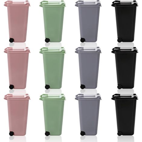 Lot de 12 mini poubelles de bureau de 650 ml avec couvercle, petite poubelle de bureau en plastique, porte-stylo unique, porte-crayon, corbeille à déchets pour la maison, la cuisine, la coiffeuse (1/5)
