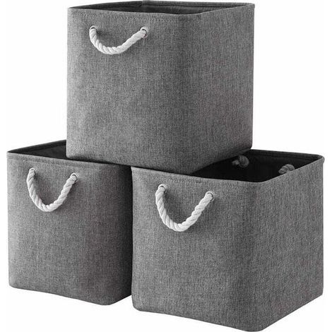 Fabric Storage Cube, Cube Storage Basket, Foldable Storage Box for Toys, Clothes 25 x 25 x 25 cm (Set of 3, Grey) (1/4)