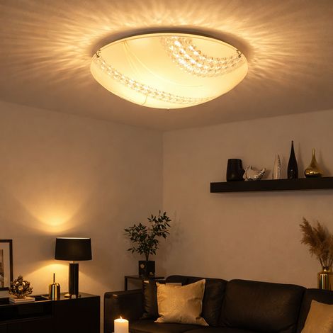 Lampade in cristallo plafoniera in vetro illuminazione lampada in cristallo plafoniera, vetro metallo satinato bianco, 1x LED 12W 1200Lm bianco neutro, DxH 30x9.8 cm