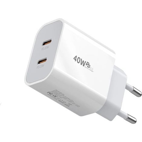 Chargeur rapide USB-C 40 W - Compatible avec tous vos appareils USB-C - Chargeur universel - Chargeur rapide - Adaptateur USB-C - Prise USB - Blanc (1/5)