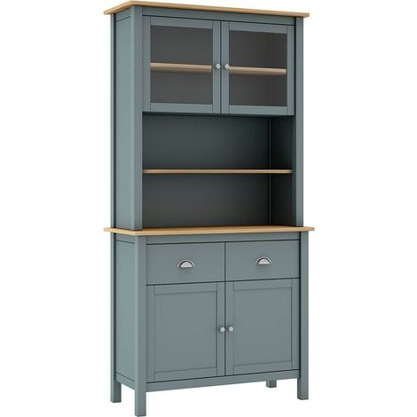 Altobuy – Buffet haut 4 portes 2 tiroirs en pin massif vert céladon – Dimensions 90 x 40 x H180.5 cm – Rangement optimisé pour salon/séjour (1/5)