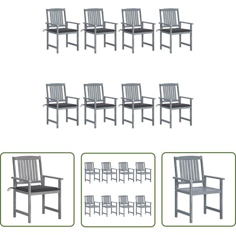 The Living Store Chaises de jardin et coussins lot de 8 Bois acacia solide Gris - Chaise De Jardin - Mobilier De Jardin - Chaise En Bois - Ensemble De Chaises - Terrasse (1/5)