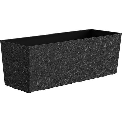 Jardinière Stone - Pot de Fleurs avec système d'irrigation/Trou de Drainage - Résistant au Gel - Environ 49,5 x 19 x 19 cm - Polypropylène - Anthracite (1/3)