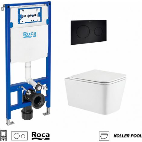 Pack WC Bastidor empotrado ROCA Duplo One cisterna y pulsador PL10 negro mate con inodoro suspendido Trend Tornado de KP (1/3)