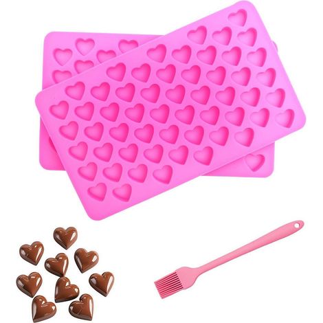 2er Set Herz Silikonform mit Pinsel, Rosa Pralinenform & Eiswürfelform (1/5)