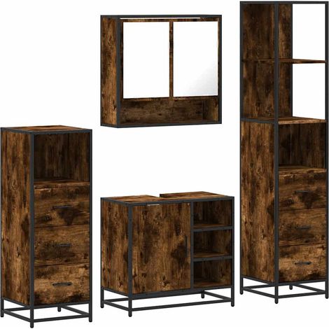 Set Mobili da Bagno 4 pz Rovere Fumo in Legno Multistrato (1/5)