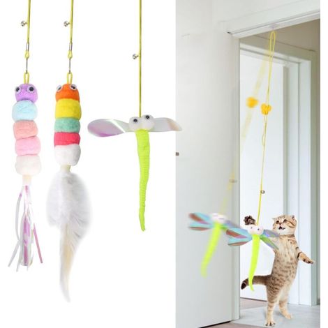 Jouet pour Chat Accroché à La Porte 2m Jouets à Plumes Simulation, 3Pcs Cataire Jouet Chat Interieur Élastique, Réaliste Jouet à Plumes pour Chats Suspendre avec Cloche, Jouets interactifs pour Chats (1/5)