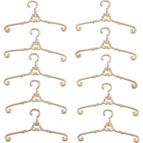 Lot de 10 cintres en alliage, petits cintres, mini cintres pour mini poupées rétro (dorés)-6.30X2.20X0.20CM-Golden (1/3)