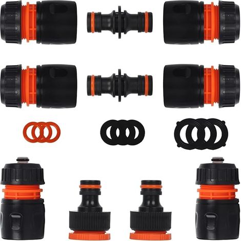 Lot de 10 Raccord Tuyau D'arrosage 1/2" 13mm,Kit de Raccordement de Robinet Tuyau de Jardin -Connexion Rapide 1/2",Double Mâle,Connecteur femelle 1/2"-3/4",Joint de Réparation de Tuyau (1/5)