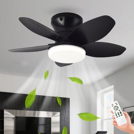 Ventilateur de Plafond avec Télécommande avec Éclairage Salon Dimmable Silencieux Luminaire Ventilateur Plafonnier À 5 Pales Moteur DC Lampe Ventilateur de Chambre, Réversible-Black-65CM (1/5)