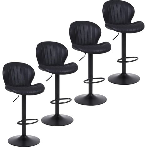 Modern Bar Stools Set of 4,Swivel, with Back, Black (1/5)