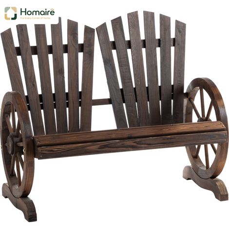 HOMAIRE Gartenbank mit Armlehne, rustikales Massivholz dunkelbraun