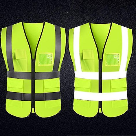 Gilet de sécurité homme haute visibilité zippé réfléchissant, veste de travail légère avec bandes fluorescentes, coupe-vent imperméable, tenue chantier fluo jaune (1/5)