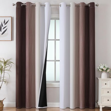 Gradient Anti-Noise Opaque for Living Room, Anti-Heat Anti-Cold Curtains,Blackout Divider for Bedroom, H 214 x L 52 inches, Brown and White, Pack of 2 (1/5)