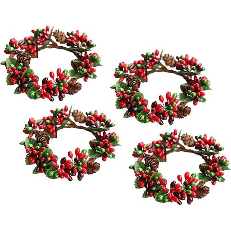 Anneaux de bougies pour bougies piliers et couronnes de Noël avec couronne d'automne mini, guirlandes de baies artificielles faites à la main (4 pièces), décorations de comptoir pour bougies de Noël à (1/3)