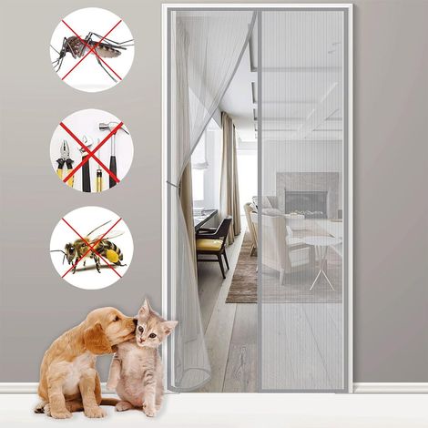 Moustiquaire porte Fenetre Fermeture Automatique, Rideau Moustiquaire Gris, Magnetique Moustiquaire de Porte, Sans Perçage, 90x220cm (1/5)