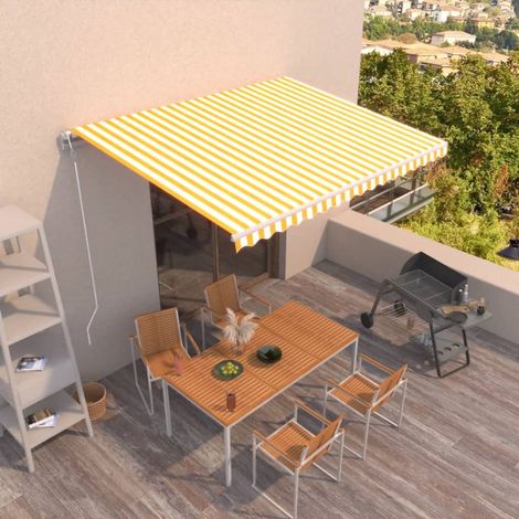 Auvent rétractable, Store Banne, Marquise Brise-soleil automatique 400x350 cm Jaune et blanc LKOWF65233 (1/5)
