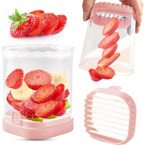Cortador divisor de frutas de acero inoxidable rosa de 9 x 9 x 10,3 cm, herramienta doméstica para procesar frutas. (1/5)