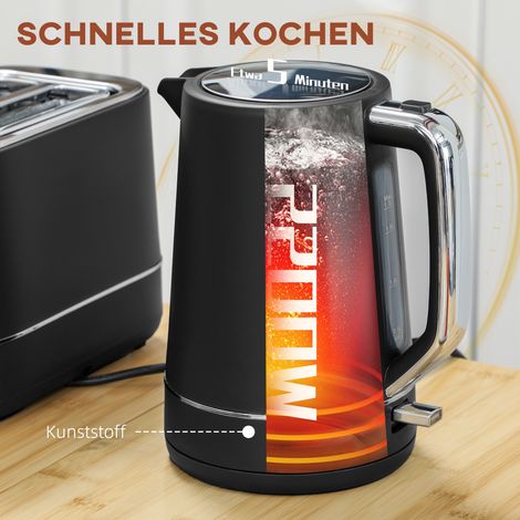 Lot bouilloire 1,7L + grille-pain 6 niveaux de cuisson, noir/inox (1/4)