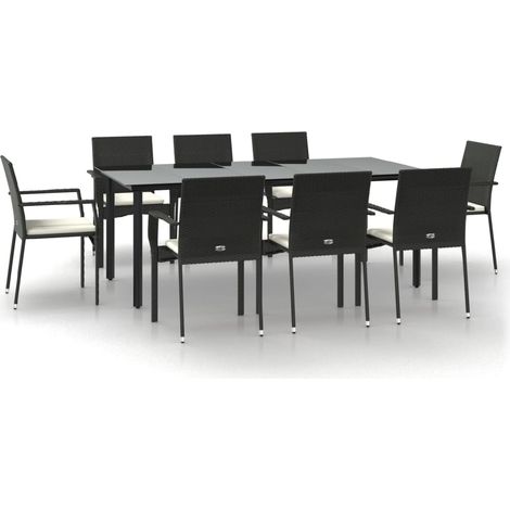 Maison Exclusive - 9-tlg. Garten-Essgruppe mit Kissen Schwarz Pol