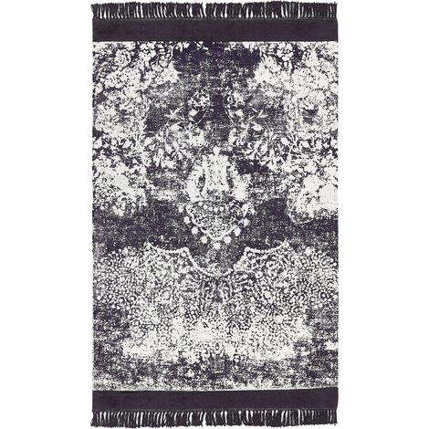 Tappeto vintage in viscosa con frange 140 x 200 cm viola e bianco Akarsu