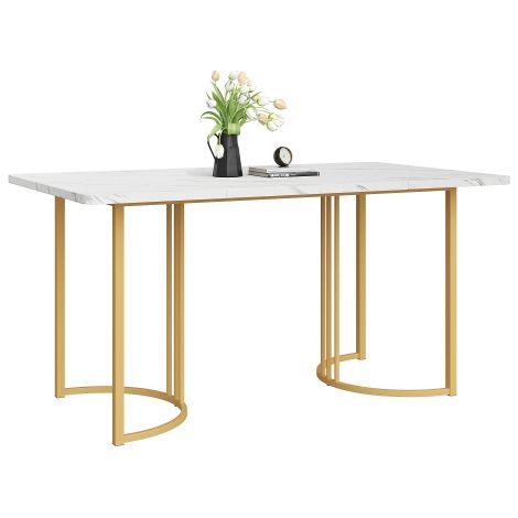 Table 140x80 marbre blanc doré pieds réglables métal