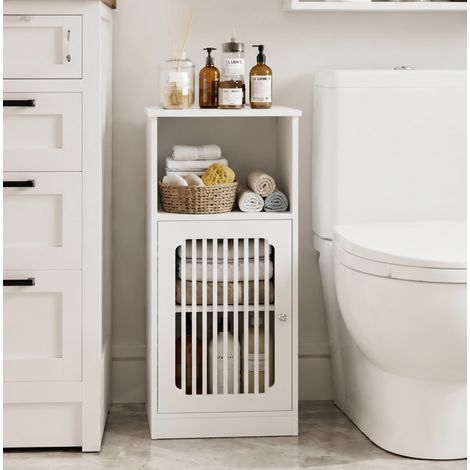 Mueble bajo de baño con patas, puerta de lamas, blanco DESVIAE (1/5)