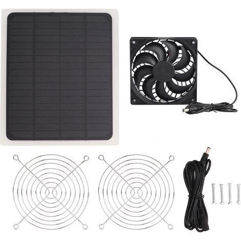 Kit ventilatore con pannello solare da 10 W, ventilatore di raffreddamento impermeabile per cani, pollai, serre (1/5)