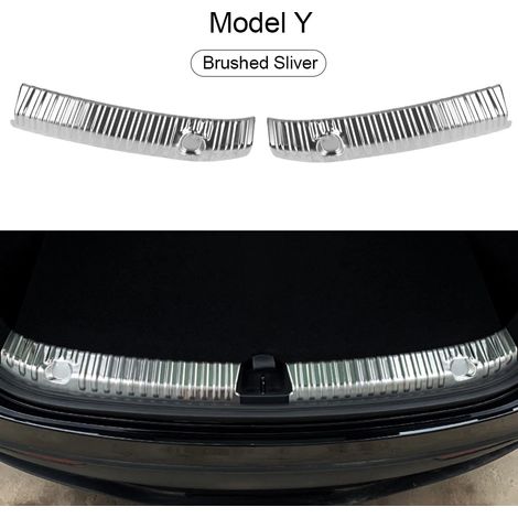 (Modèle Y Argent) Autocollants de coffre arrière,protections de seuil de porte,protections de plancher,accessoires décoratifs en fibre de carbone pour Tesla Model 3 Y (1/3)