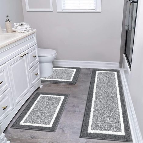 Lot de 3 Tapis de Bain Absorbant, Microfibre Tapis Salle de Bain et Tapis Toilette Antidérapant Lavables en Machine, Extra Epais Ensemble Tapis de Douche pour Salle de Bain, Baignoire, Douche (1/5)