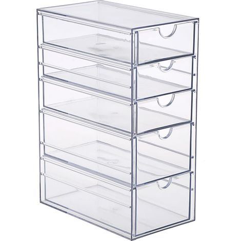 5-Drawer Clear Acrylic Storage Box, Organizer for Hair Accessories, Bathroom, Closet, Wardrobe, Office 25×17×10cm