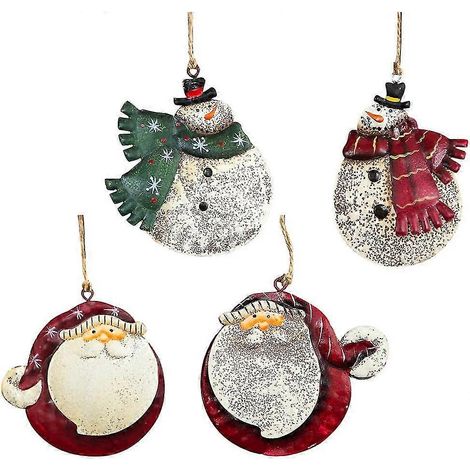 Lot de 4 décorations suspendues vintage en fer pour sapin de Noël, bonhomme de neige dodu (style aléatoire) hy (1/5)