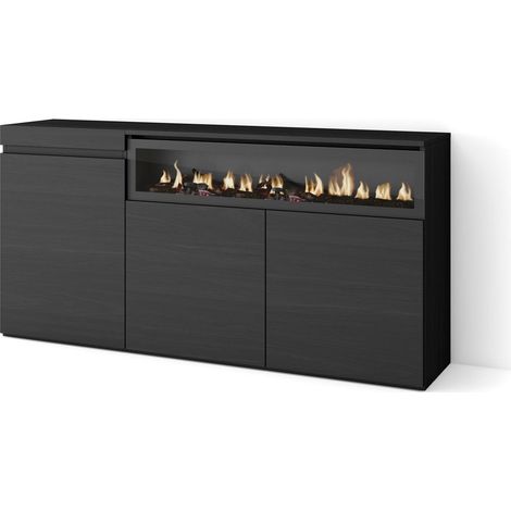 Skraut Home - Aparadores para salón, Gran capacidad de almacenaje, 150x75x35cm, 3 Puertas, Chimenea eléctrica, Estilo Moderno, Negro (1/5)