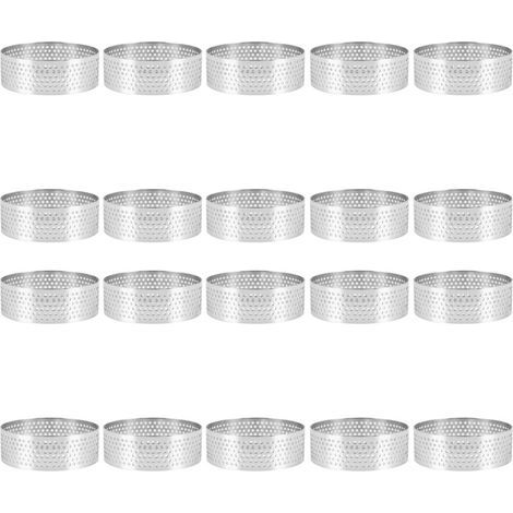 20 Pièces Dessert Rond En Acier Inoxydable Perforé Aux Fruits Quiche Gâteau Mousse Moule Cuisine Cuisson Moule 6cm (1/3)