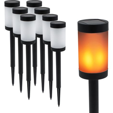 Solar Wegeleuchte mit 12 Flammen LED 41 x 6 cm - 8er Set - Gartenfackel mit realistischem Flammeneffekt