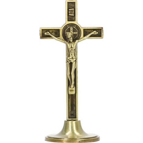 Handgefertigtes katholisches Kreuz aus Zinklegierung, vertikales Wandkreuz mit abnehmbarem Sockel, kupferfarben (1/5)