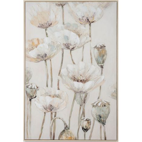 Poppy Meadow Hand-Painted Canvas Wall Art in Wooden Frame - L3 x W82 x H122 cm - Beige