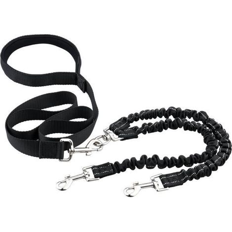 Leeko Laisse Double Élastique pour 2 Chien Anti Enchevêtrement,Anti-choc Réfléchissant en Nylon pour la Marche,Promener,Randonnée (1/3)