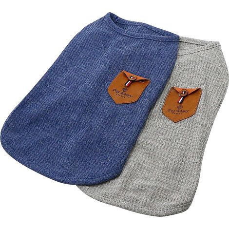 Lot de 2 t-shirts minimalistes bleus et gris 100 % coton pour chiens et chats (1/5)