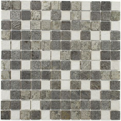 Mosaïque mixte résine & pierre 30 x 30 cm - carreau 2,5 x 2,5 cm mixte pierre résine blanc