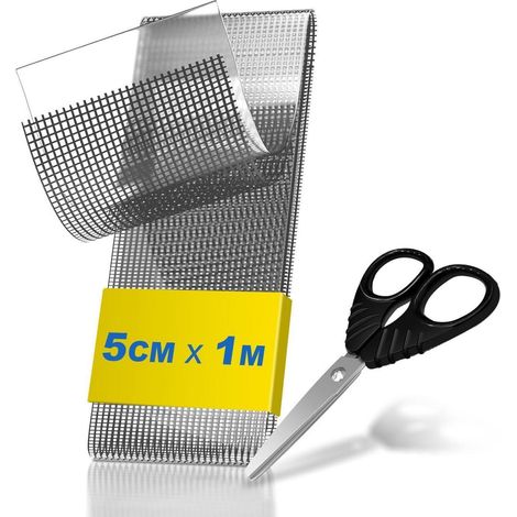 Kit de réparation moustiquaire 1m x 5cm, fibre de verre auto-adhésive, gris (1/5)
