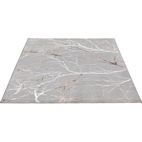 FLOORNOVO Hochflor Teppich Grau Blattmuster - 170 x 120 cm - Besonders Weicher Teppich Wohnzimmer & Badezimmerteppich - Pflegeleicht - vielseitig einsetzbar im Innenbereich (1/2)