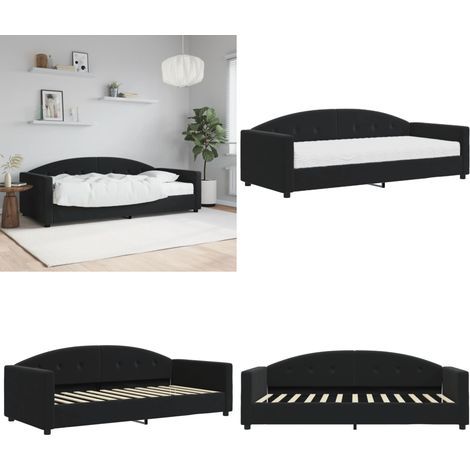 Lit de jour avec matelas noir 90x200 cm velours - Canapé Lit - Lit Deux Places - Lit Convertible - Meuble Multifonction - Literie - Home & Living (1/5)