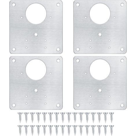 Plaque de réparation de charnière d'armoire, plaque de réparation de porte d'armoire de cuisine avec trous, plaque cachée en acier inoxydable avec vis pour bois, étagères, portes (4 pièces) (1/5)