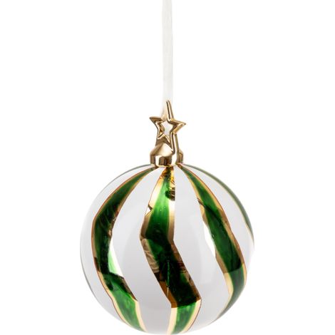 Pallina in vetro colore verde e bianco con stella per albero di Natale -Ø 10 cm