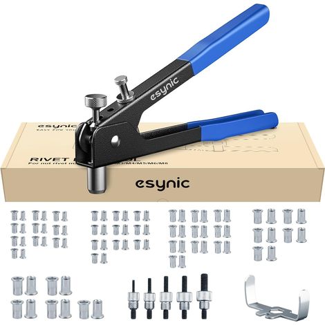 86 pcs filetée Rivet PISTOLET À ÉCROU kit de Écrou Riveteuse Rivet Nutsert Gun Outil de pince à riveter Insert fileté avec Mandrin Interchangeable M3/M4/M5/M6/M8, Bleu (1/5)