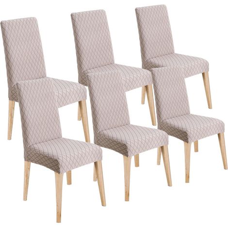 Stuhlhussen 6er Set, Jacquard Stoff, abnehmbar & waschbar, Taupe (1/5)